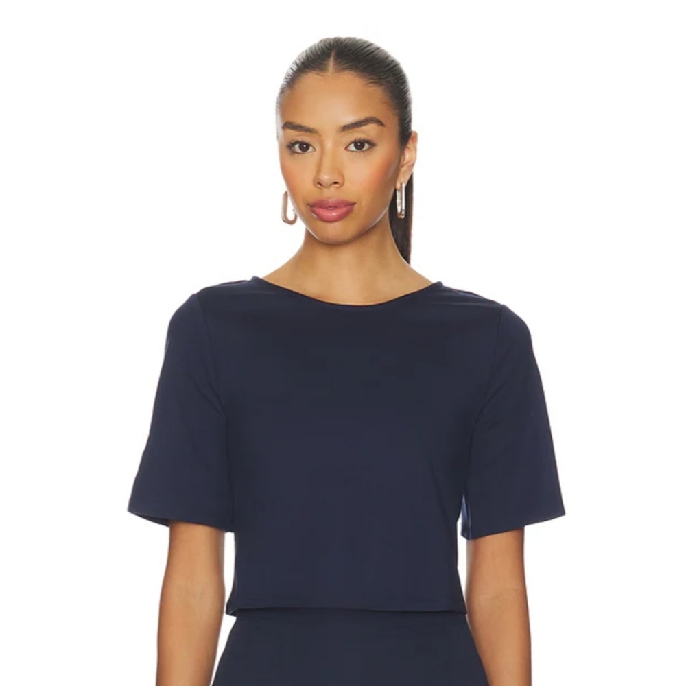 Ponte Knit Short Sleeve Top in Navy
